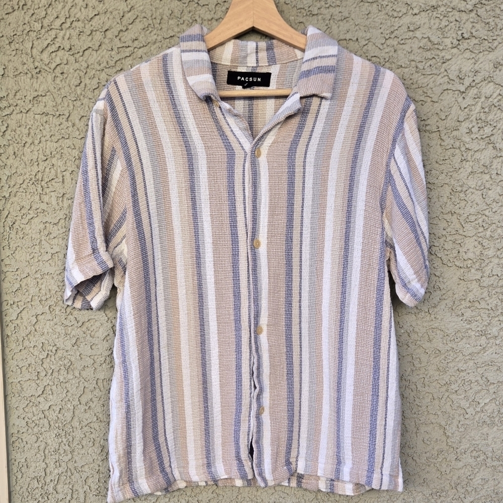 PACSUN Gauze Striped Button Down Shirt